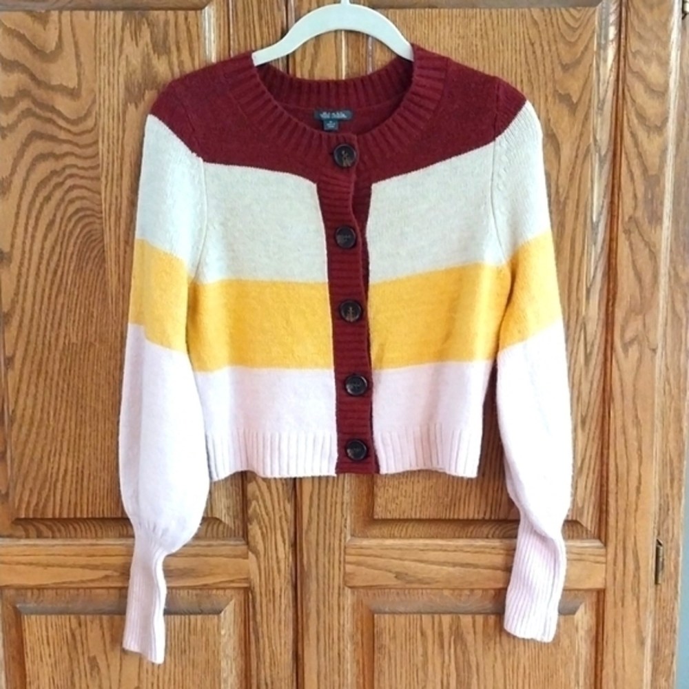 Wild‎ Fable Cropped Cardigan Sweater Size M Jrs Pink Burgundy Yellow White NWOT